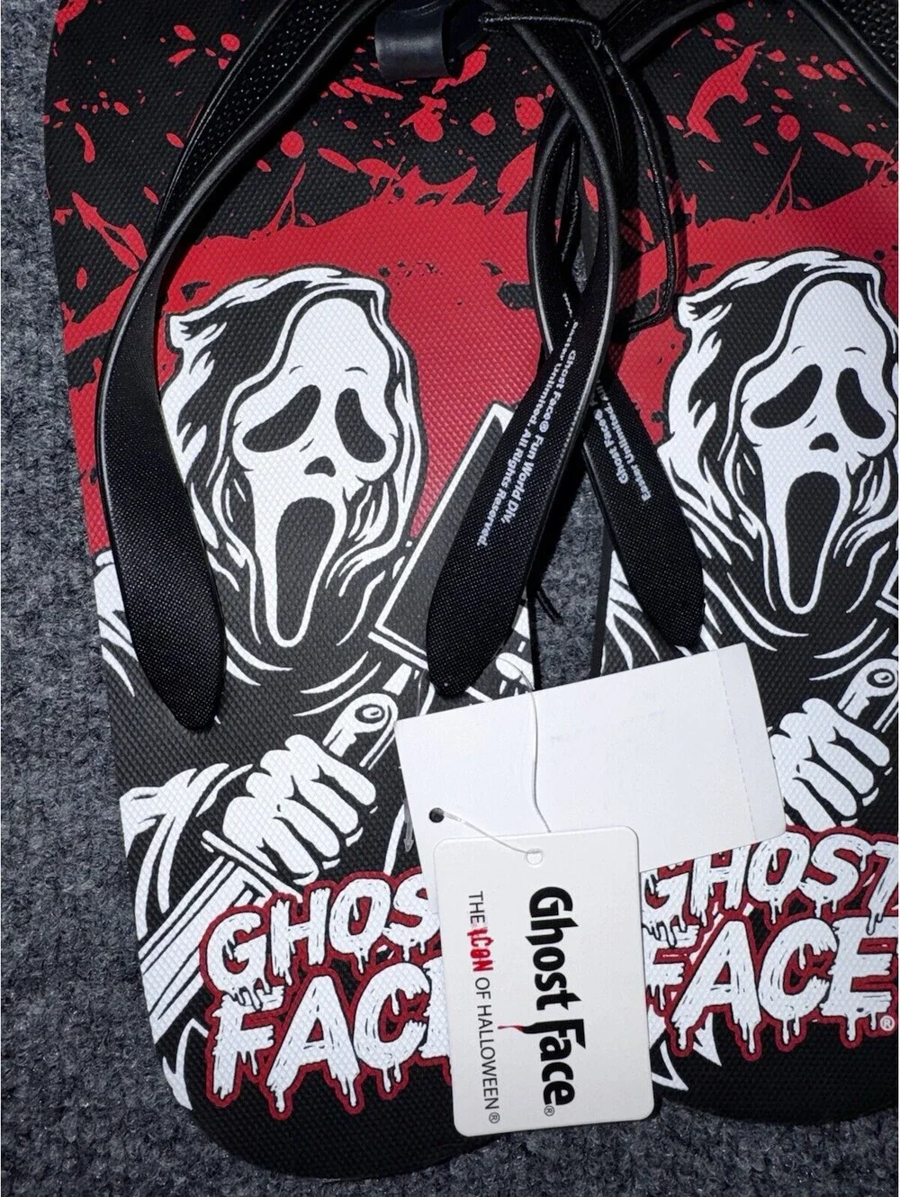 Bioworld Ghost Face Scream Horror Movie Flip Flops Red Black Size 11